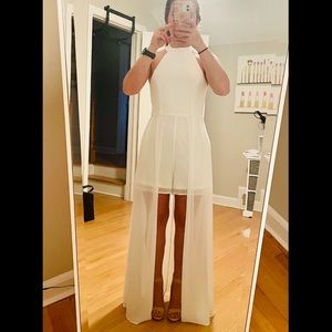 White Lace Halter Maxi Romper